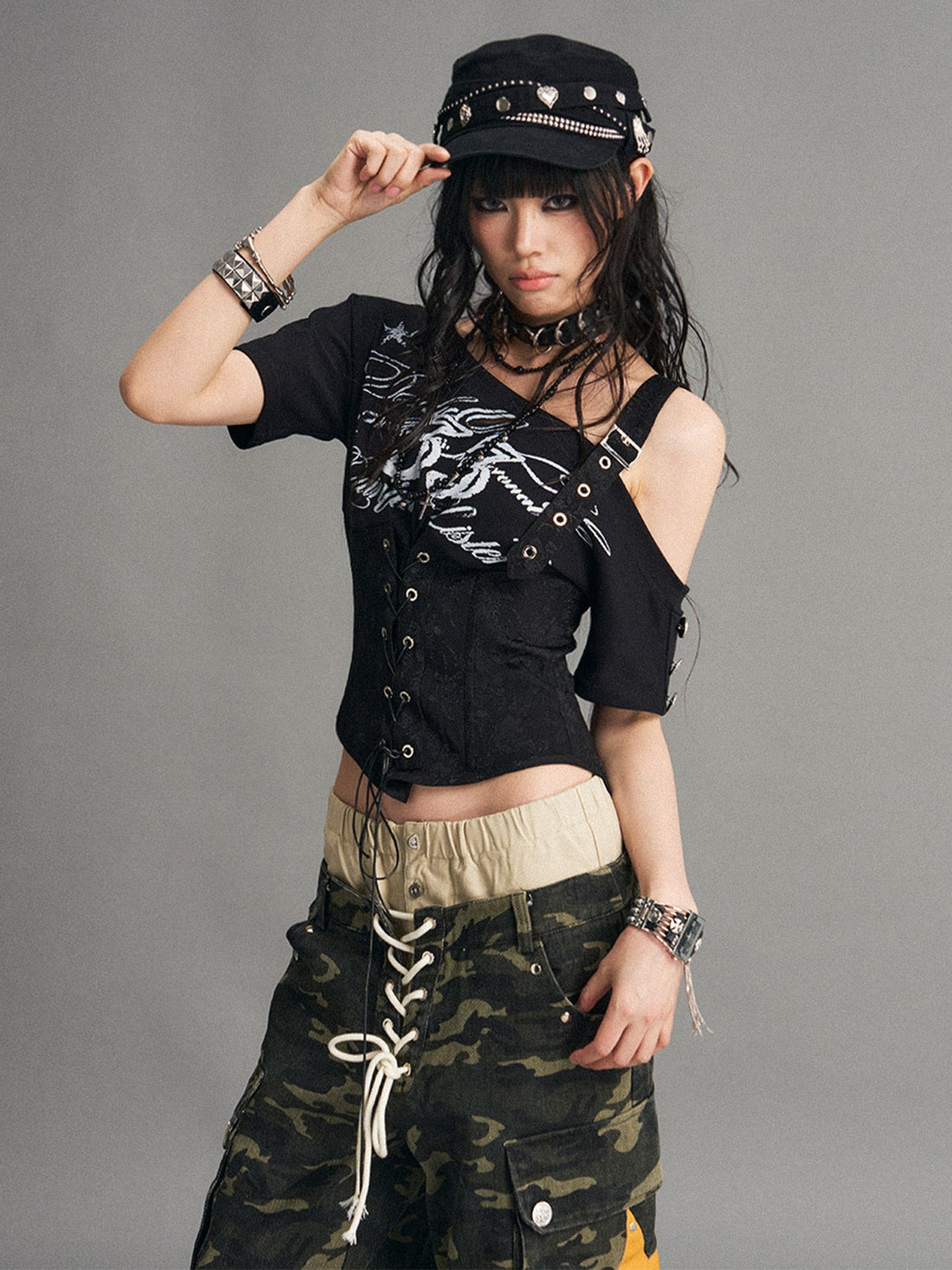 Frustration Garden Punk Asymmetric Tie Jacquard Print Women&