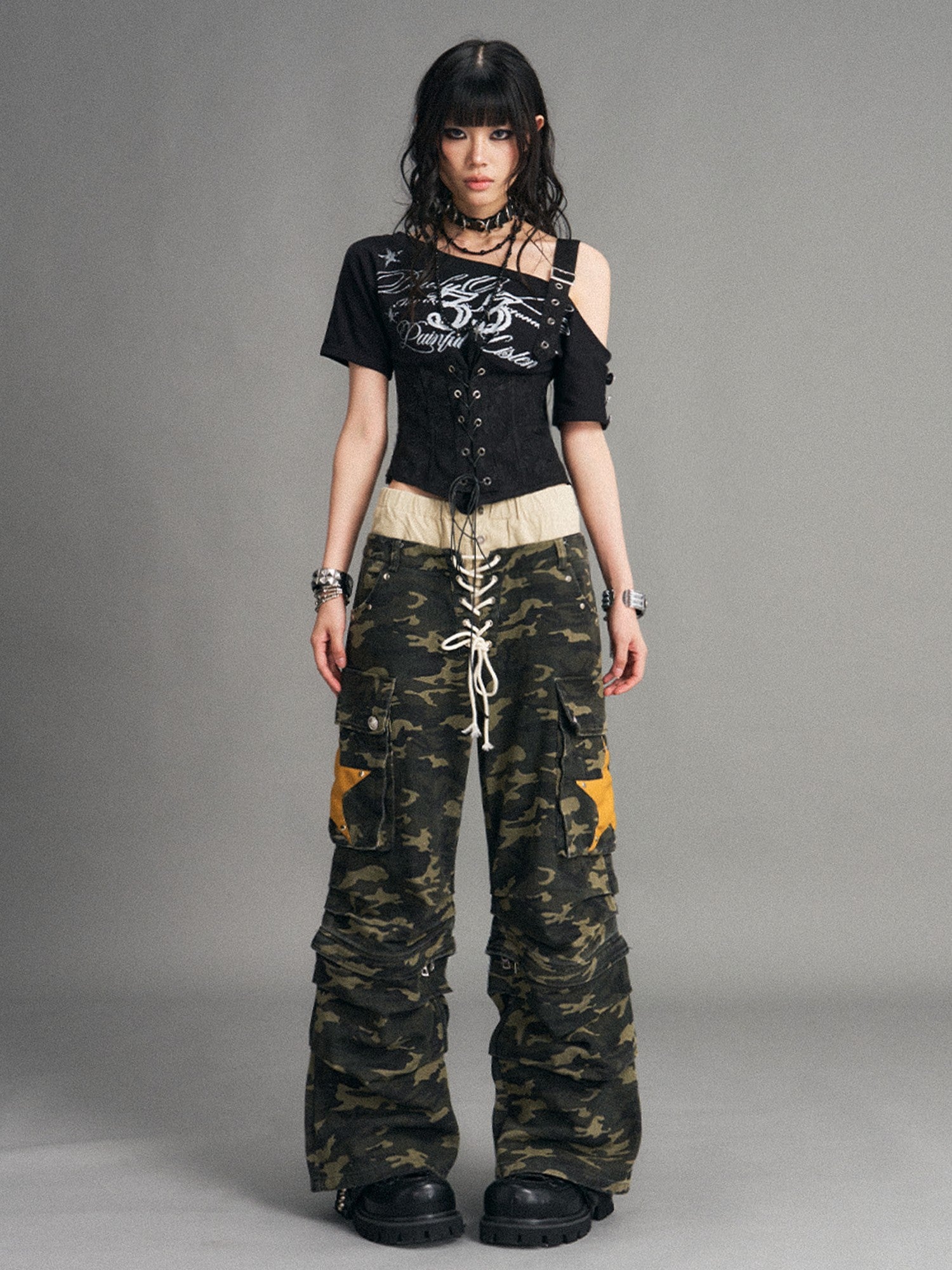 Frustration Garden Punk Asymmetric Tie Jacquard Print Women&