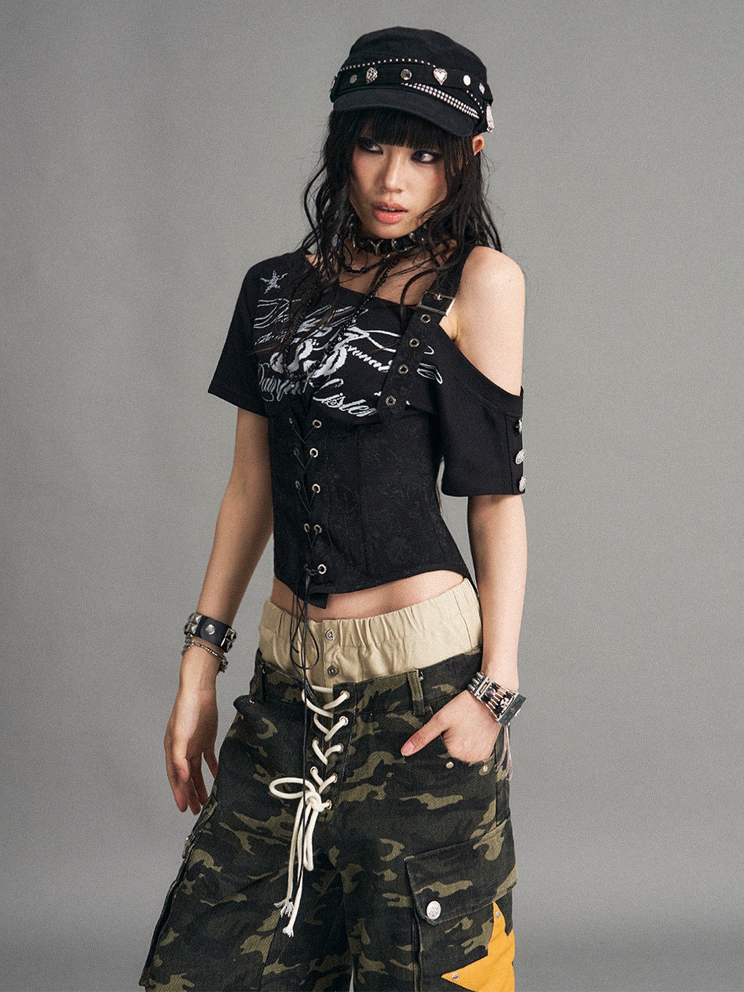 Frustration Garden Punk Asymmetric Tie Jacquard Print Women&