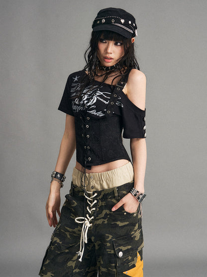 Frustration Garden Punk Asymmetric Tie Jacquard Print Women&