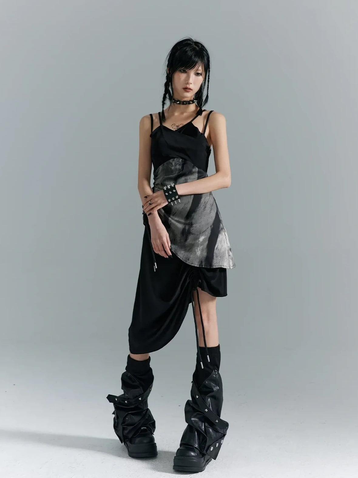 Frustration Garden Punk Asymmetry Rope Hem Slip Dress