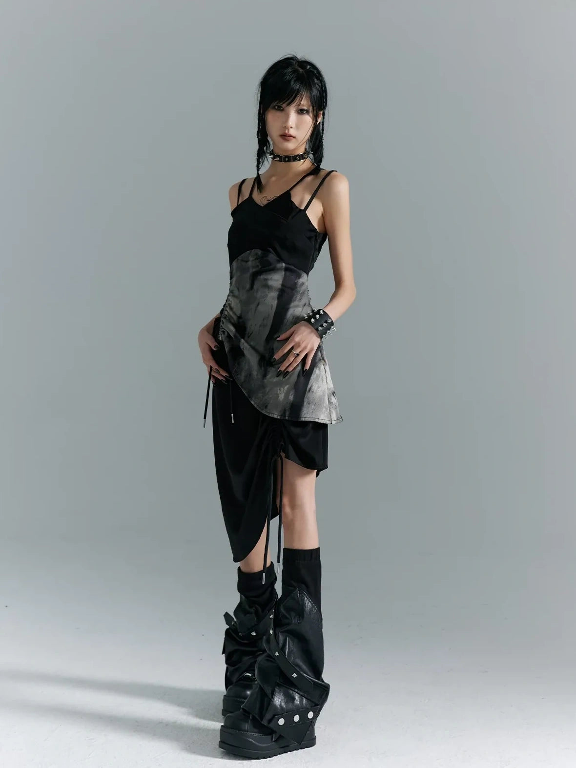 Frustration Garden Punk Asymmetry Rope Hem Slip Dress