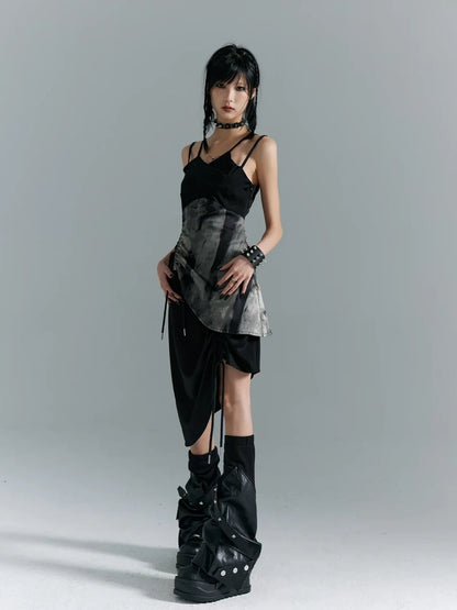 Frustration Garden Punk Asymmetry Rope Hem Slip Dress