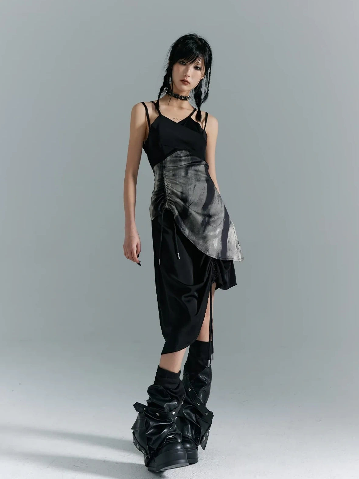 Frustration Garden Punk Asymmetry Rope Hem Slip Dress