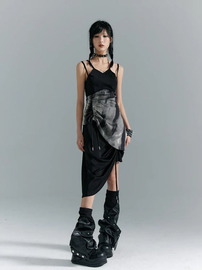 Frustration Garden Punk Asymmetry Rope Hem Slip Dress