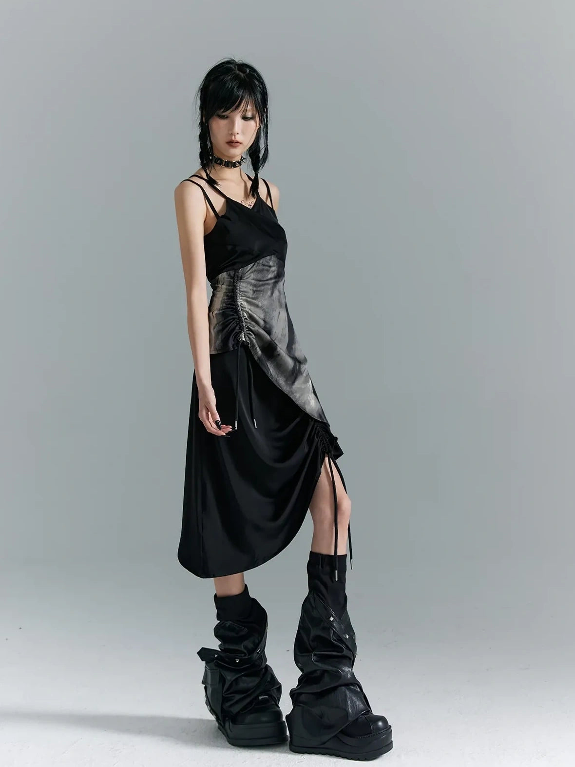 Frustration Garden Punk Asymmetry Rope Hem Slip Dress