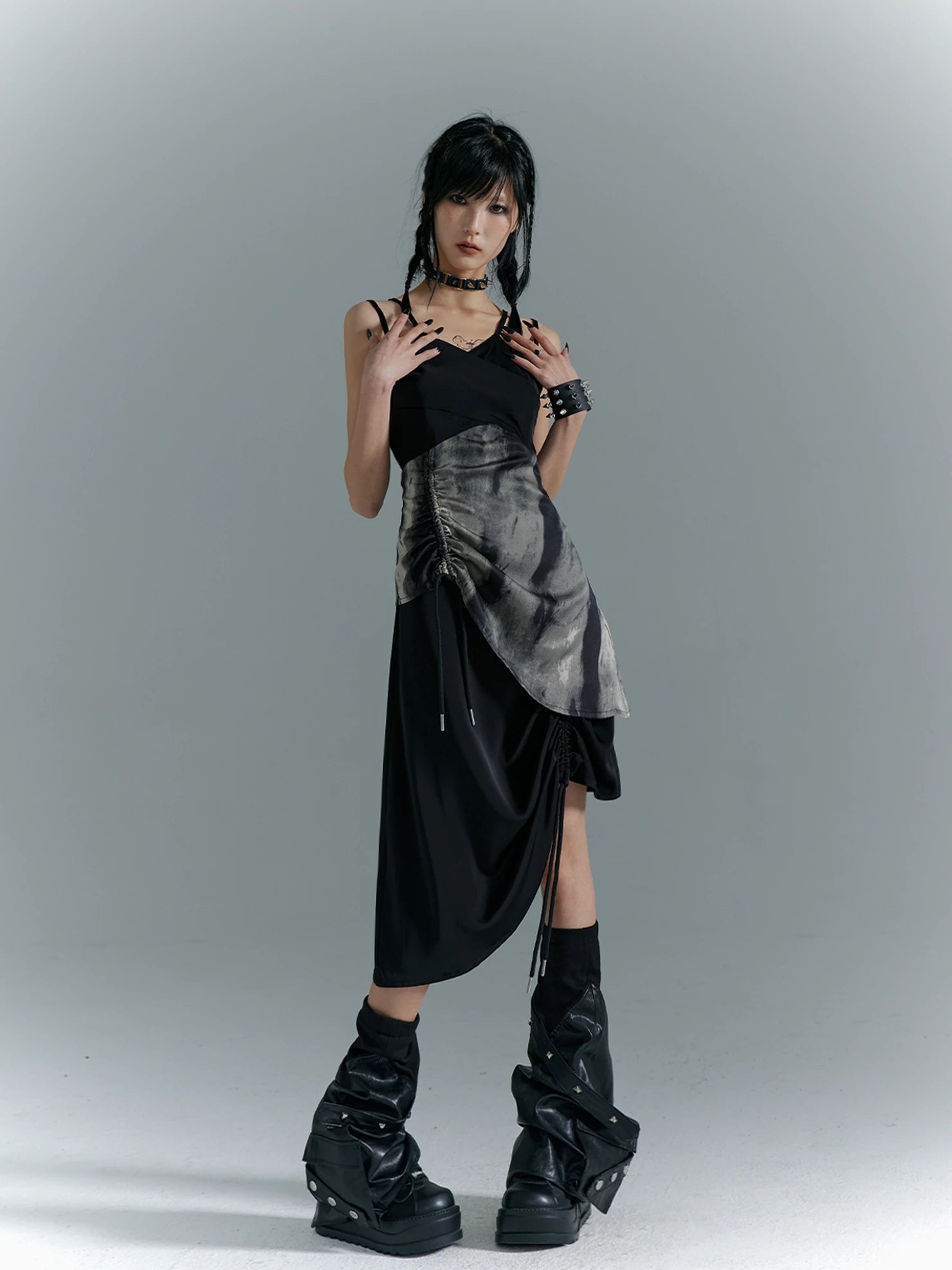 Frustration Garden Punk Asymmetry Rope Hem Slip Dress