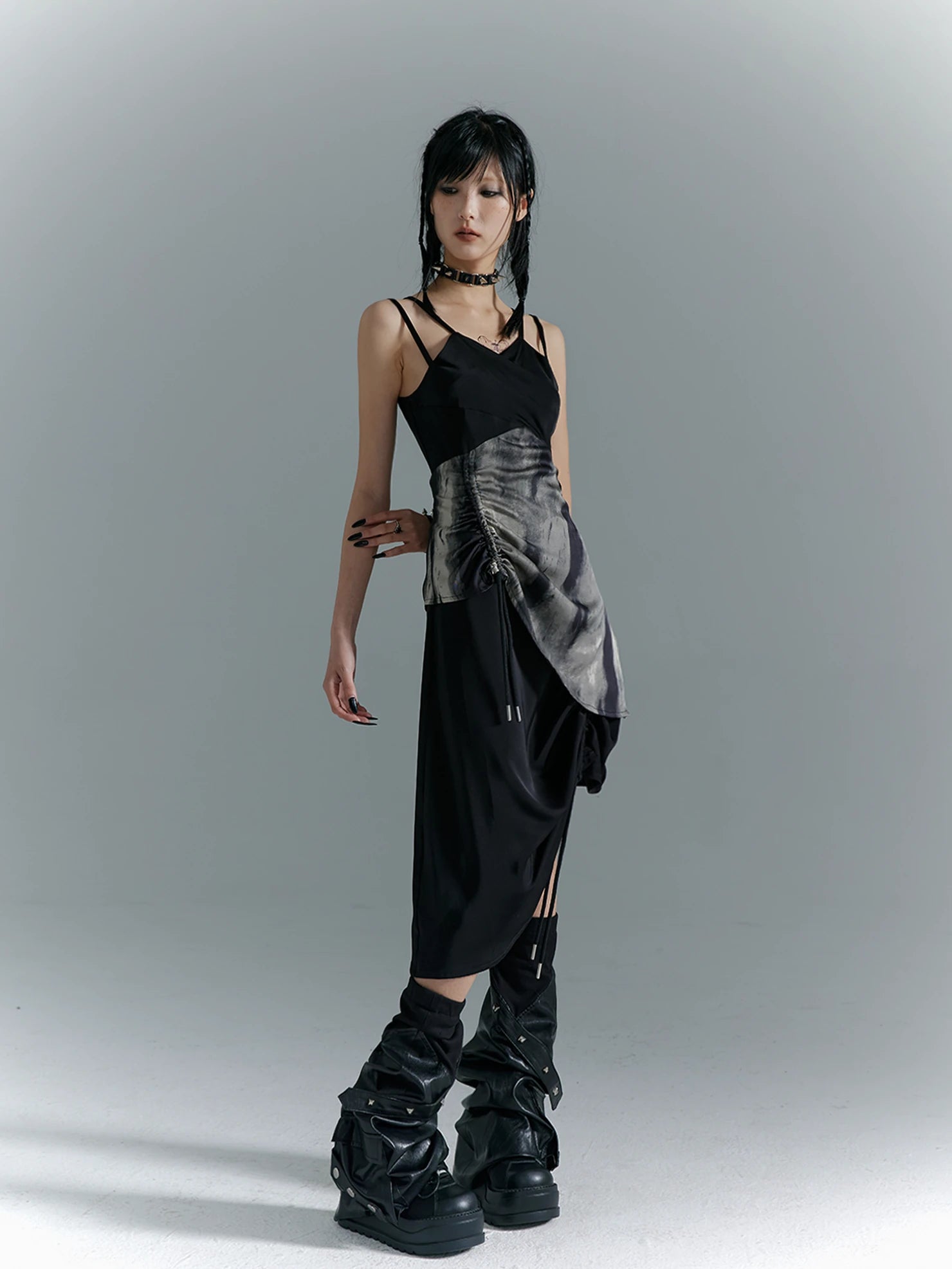 Frustration Garden Punk Asymmetry Rope Hem Slip Dress