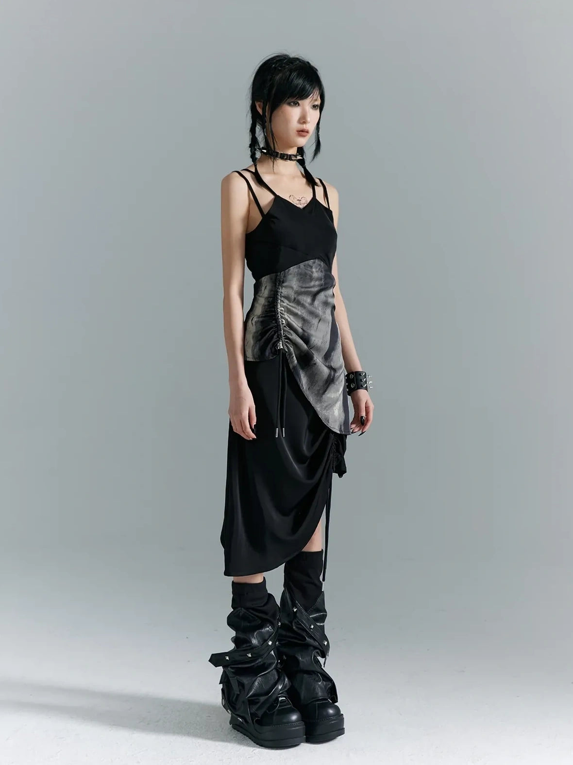 Frustration Garden Punk Asymmetry Rope Hem Slip Dress