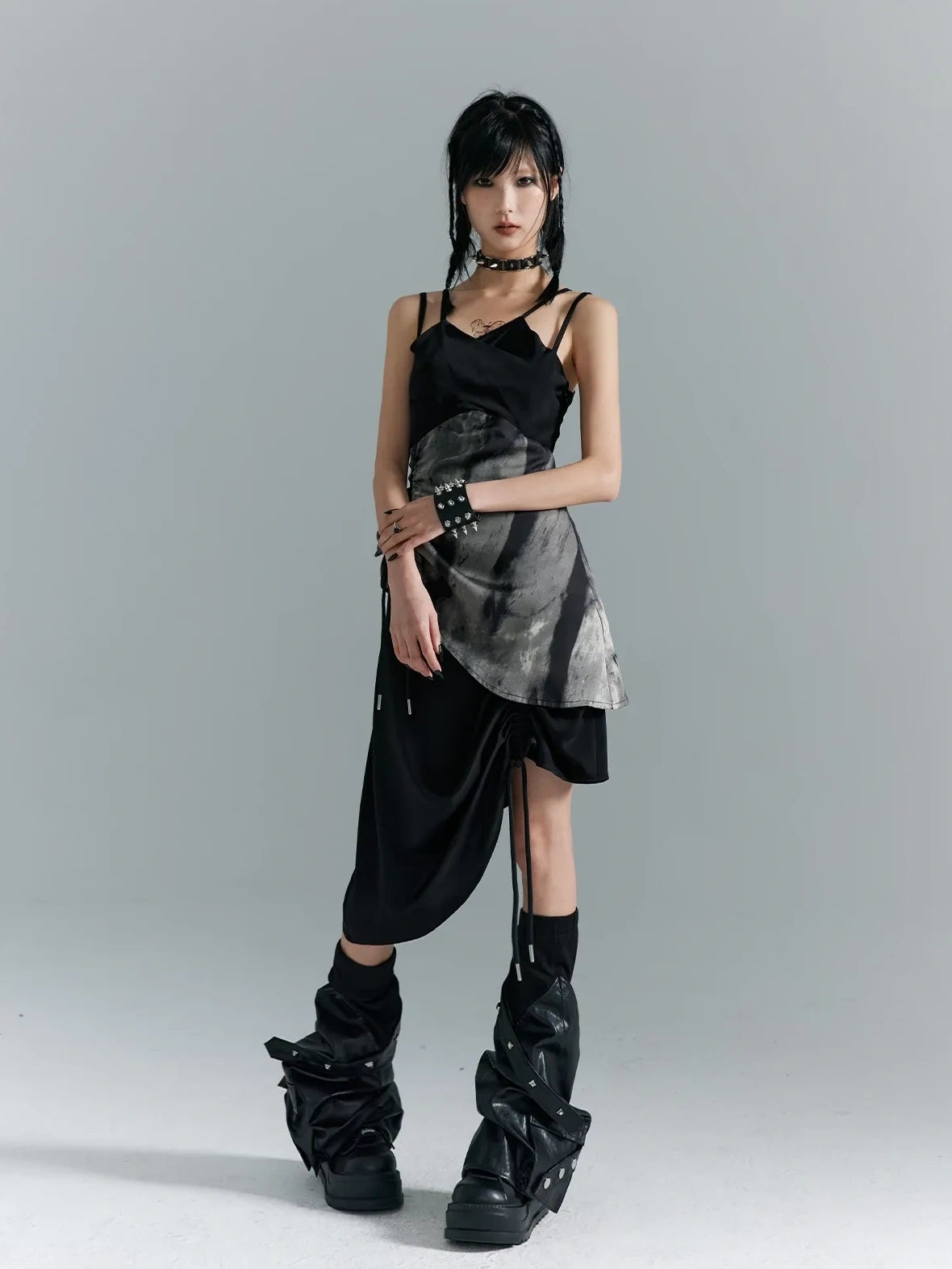 Frustration Garden Punk Asymmetry Rope Hem Slip Dress