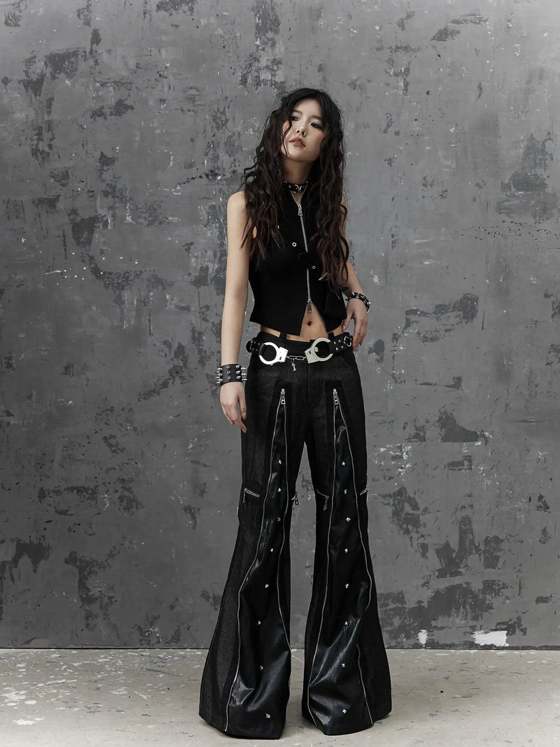 Frustration Garden Punk Chain Cross Flared Jeans