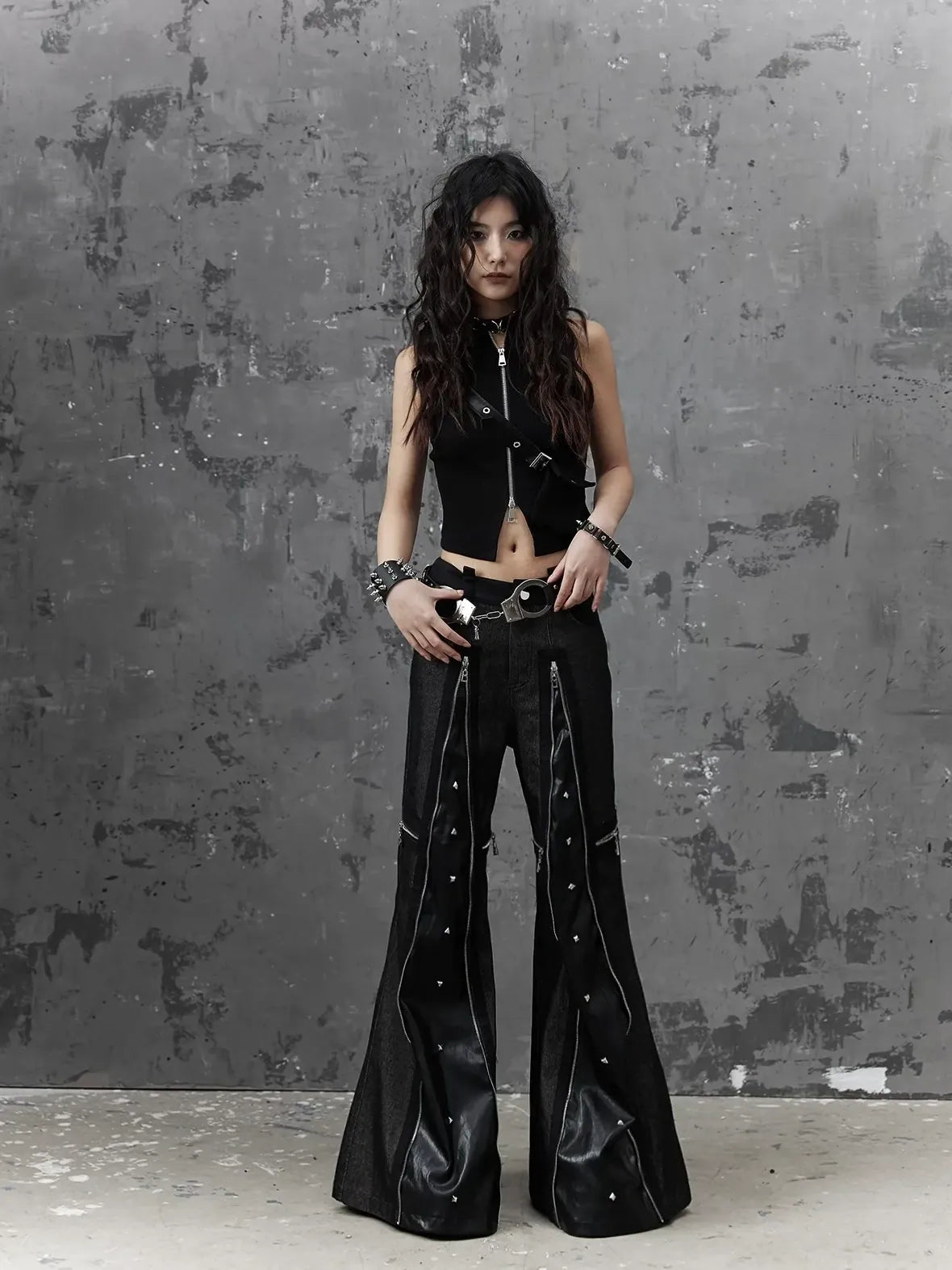 Frustration Garden Punk Chain Cross Flared Jeans