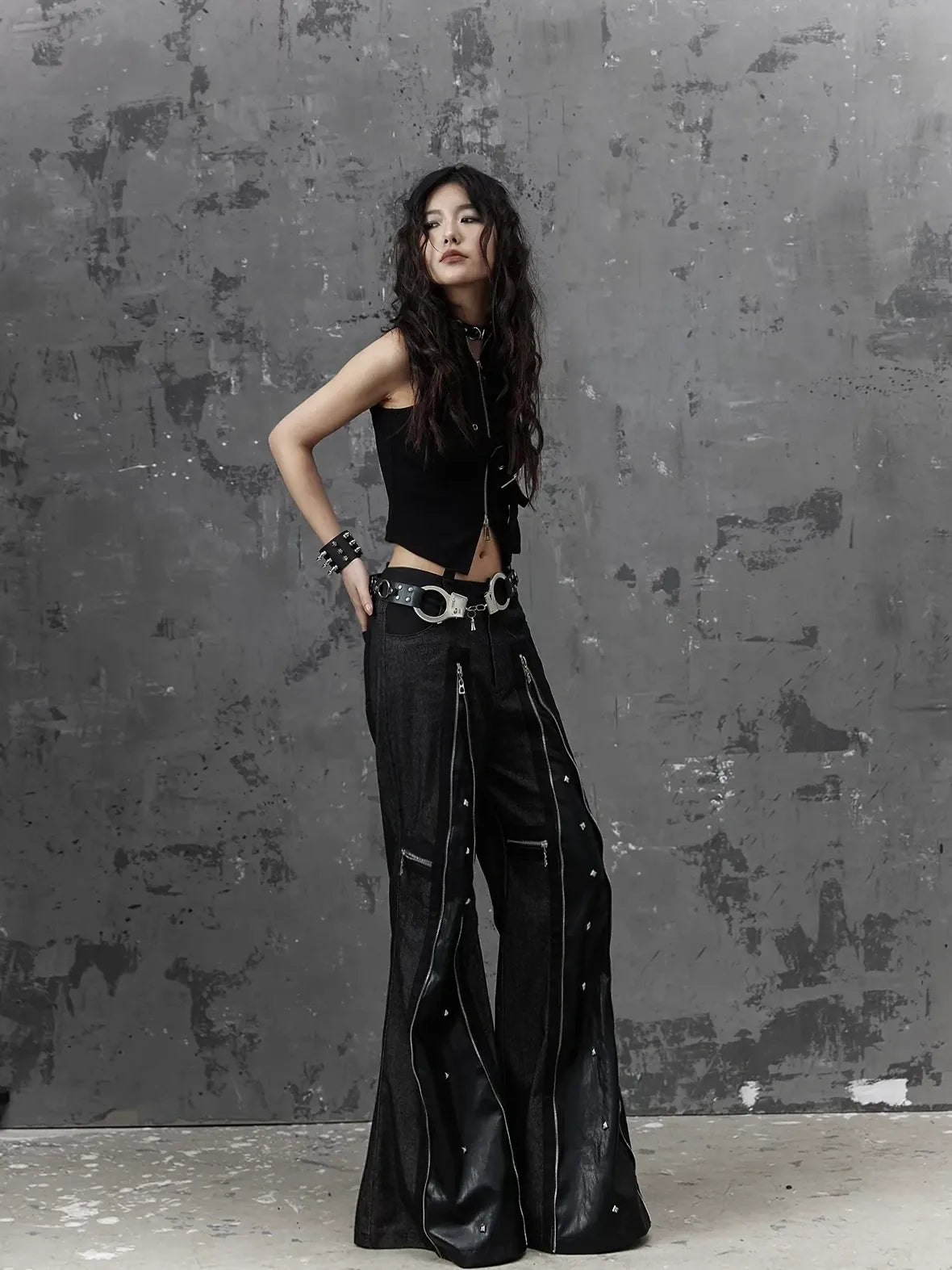 Frustration Garden Punk Chain Cross Flared Jeans