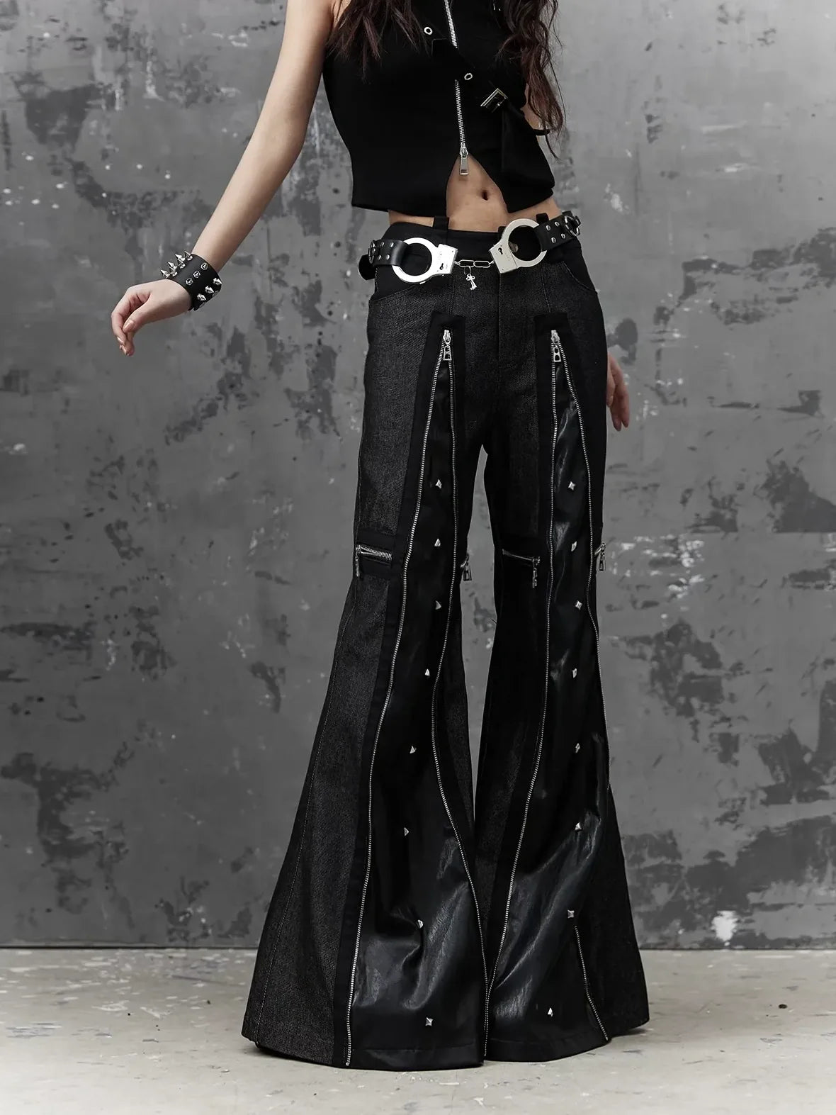 Frustration Garden Punk Chain Cross Flared Jeans