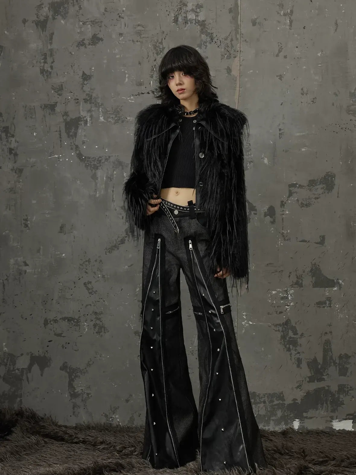 Frustration Garden Punk Chain Cross Flared Jeans