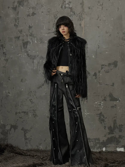 Frustration Garden Punk Chain Cross Flared Jeans