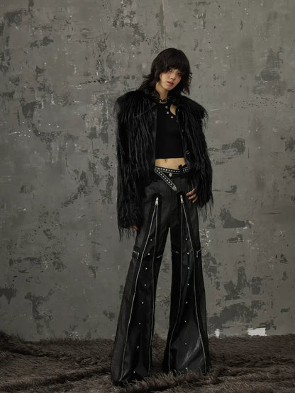 Frustration Garden Punk Chain Cross Flared Jeans