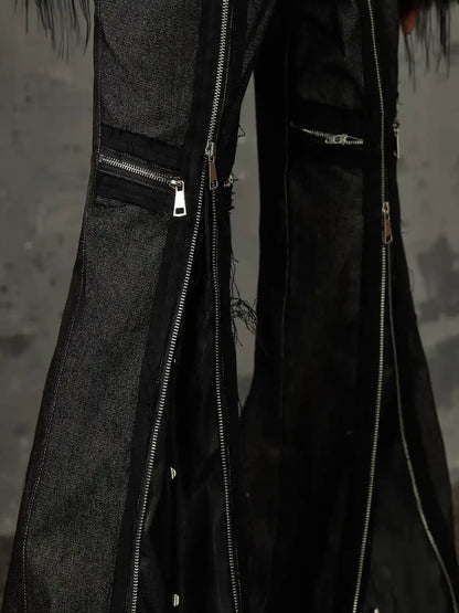 Frustration Garden Punk Chain Cross Flared Jeans