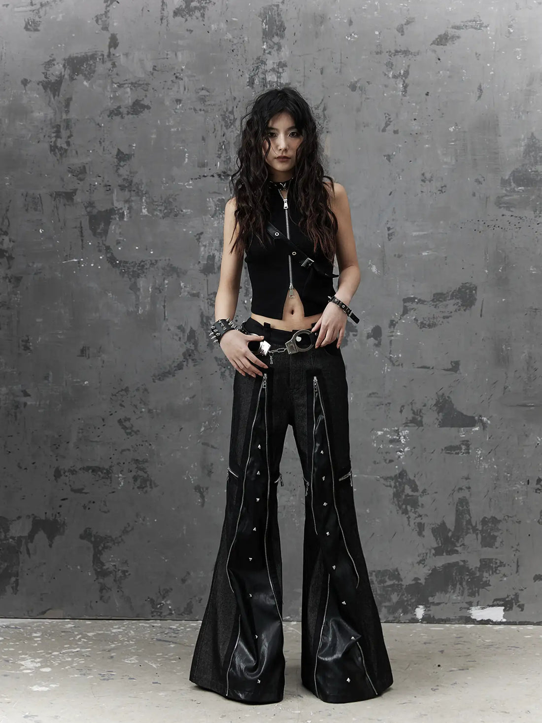 Frustration Garden Punk Chain Cross Flared Jeans