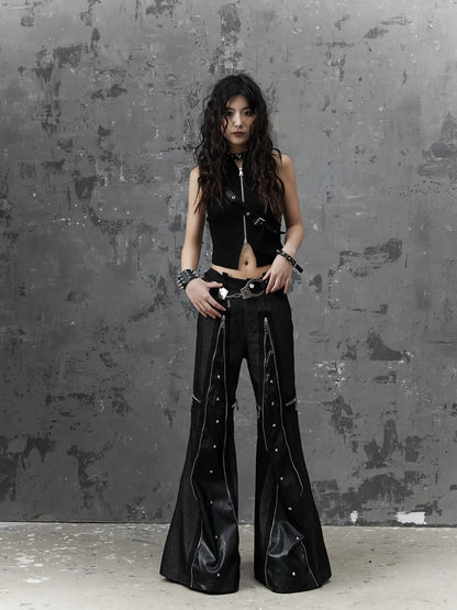 Frustration Garden Punk Chain Cross Flared Jeans