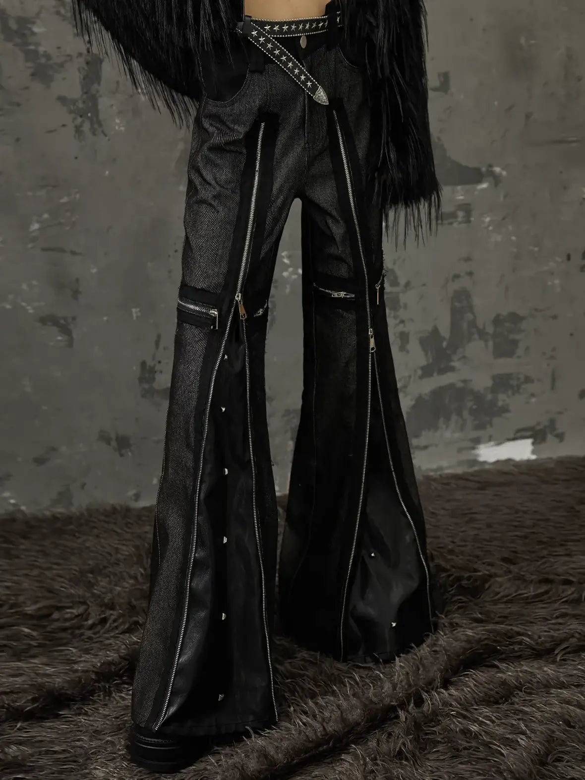 Frustration Garden Punk Chain Cross Flared Jeans