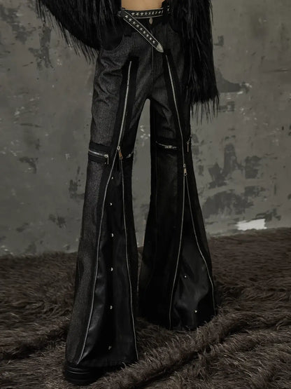 Frustration Garden Punk Chain Cross Flared Jeans