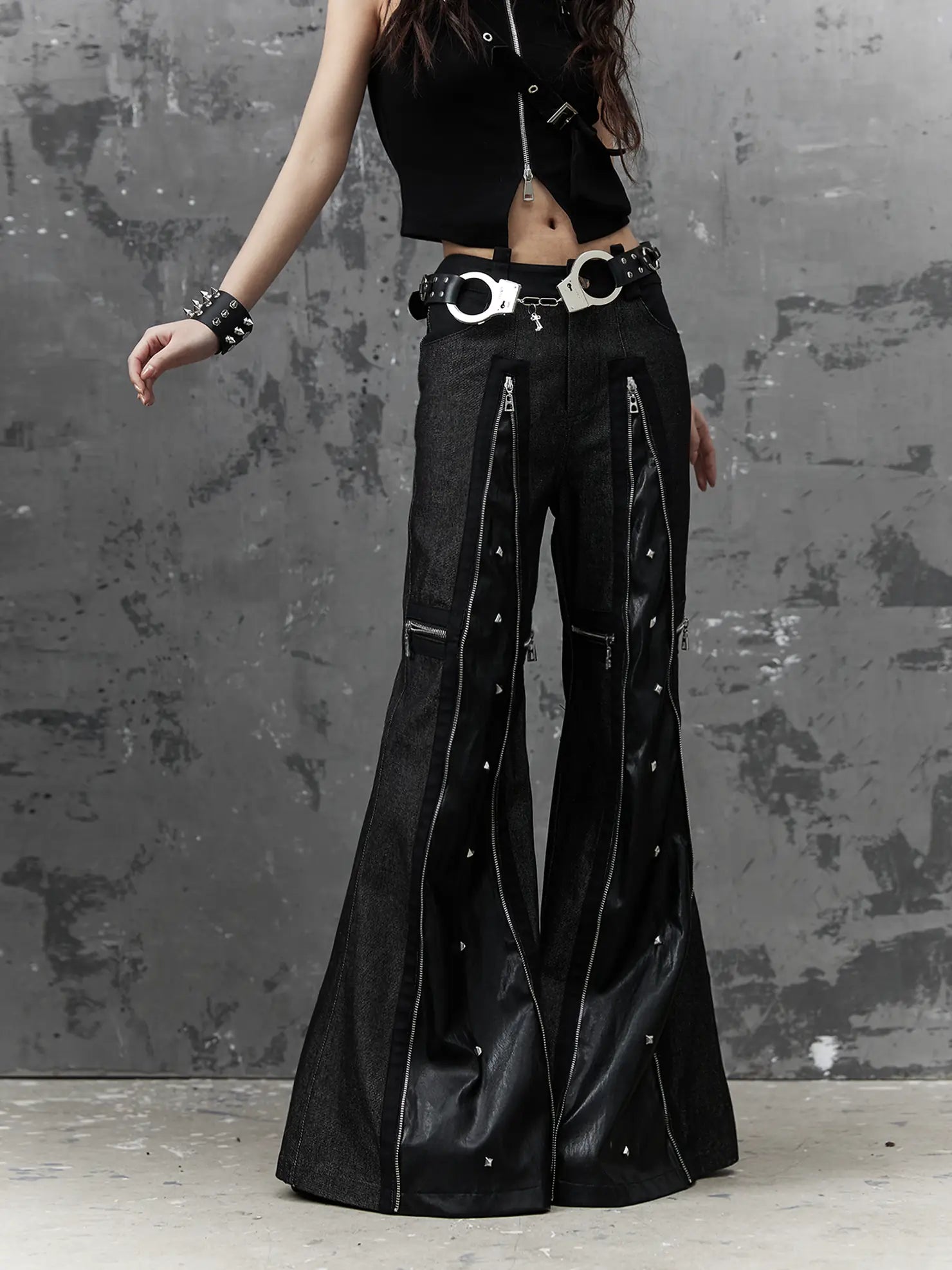 Frustration Garden Punk Chain Cross Flared Jeans