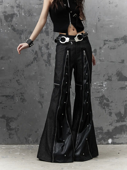 Frustration Garden Punk Chain Cross Flared Jeans