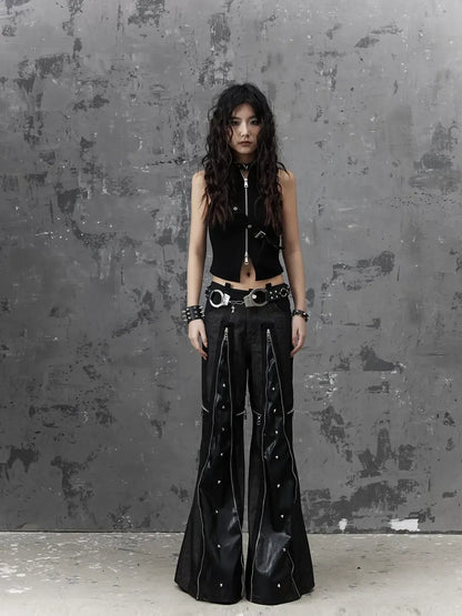 Frustration Garden Punk Chain Cross Flared Jeans