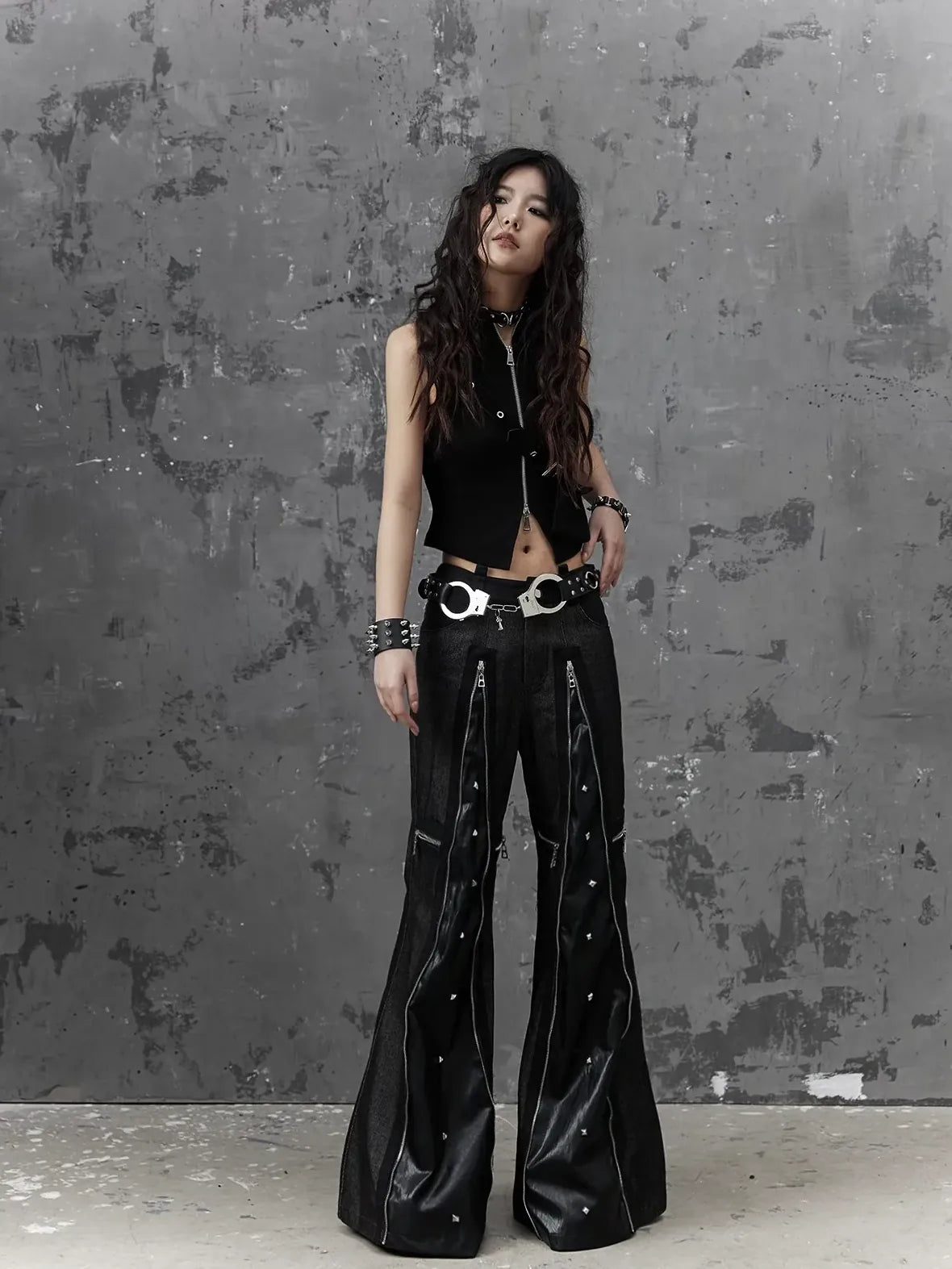 Frustration Garden Punk Chain Cross Flared Jeans