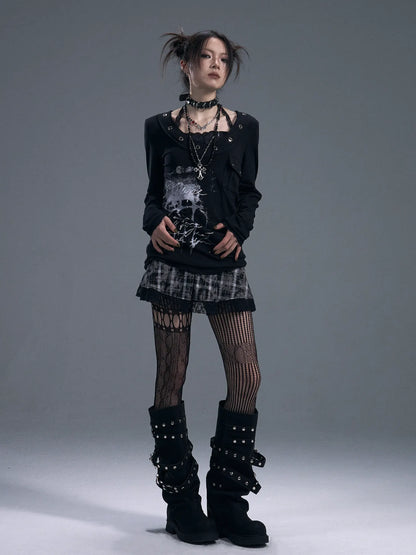 Frustration Garden Punk Chiffon Print Layered T-shirt