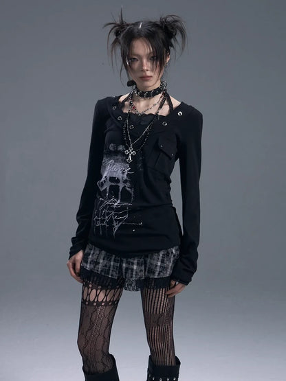 Frustration Garden Punk Chiffon Print Layered T-shirt