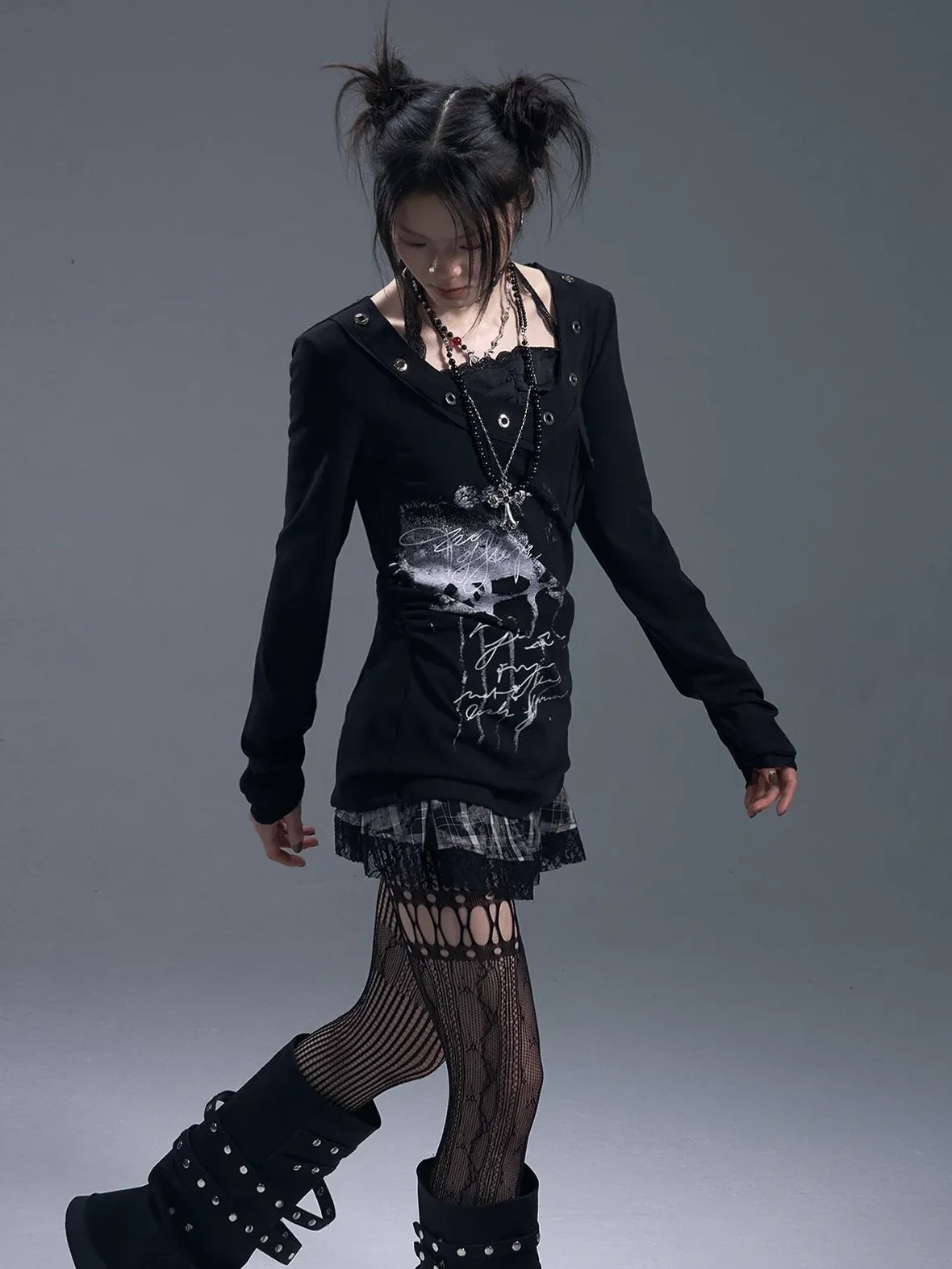 Frustration Garden Punk Chiffon Print Layered T-shirt