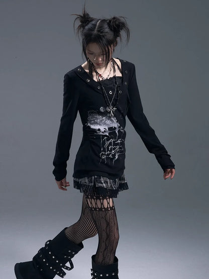 Frustration Garden Punk Chiffon Print Layered T-shirt