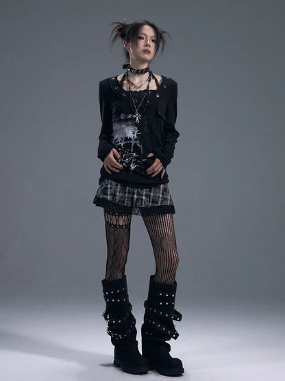 Frustration Garden Punk Chiffon Print Layered T-shirt