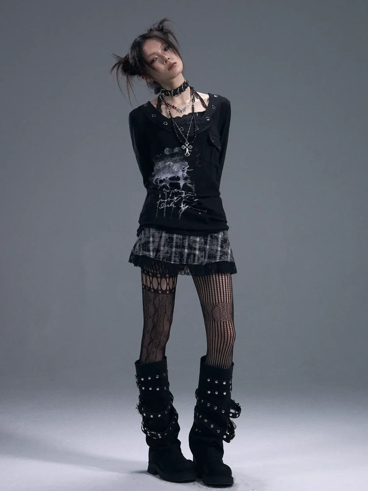 Frustration Garden Punk Chiffon Print Layered T-shirt