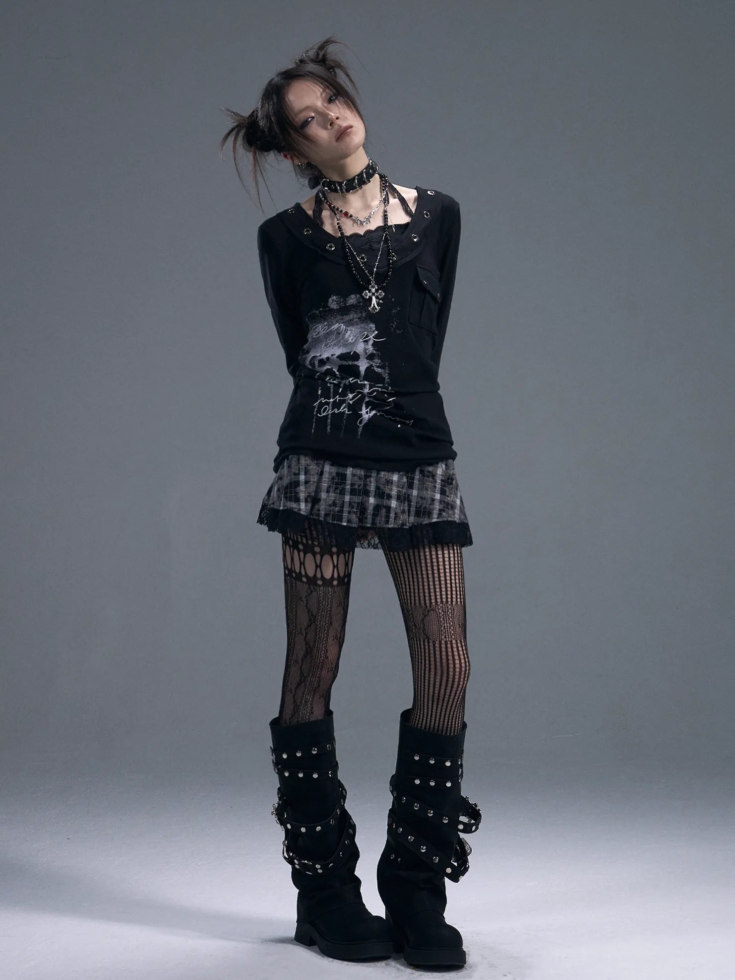 Frustration Garden Punk Chiffon Print Layered T-shirt