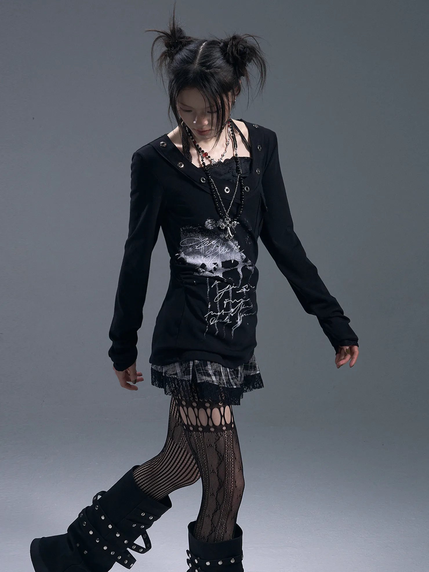 Frustration Garden Punk Chiffon Print Layered T-shirt