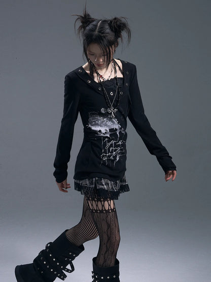 Frustration Garden Punk Chiffon Print Layered T-shirt