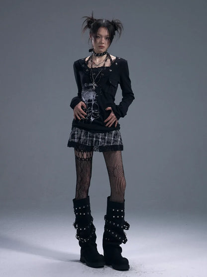 Frustration Garden Punk Chiffon Print Layered T-shirt