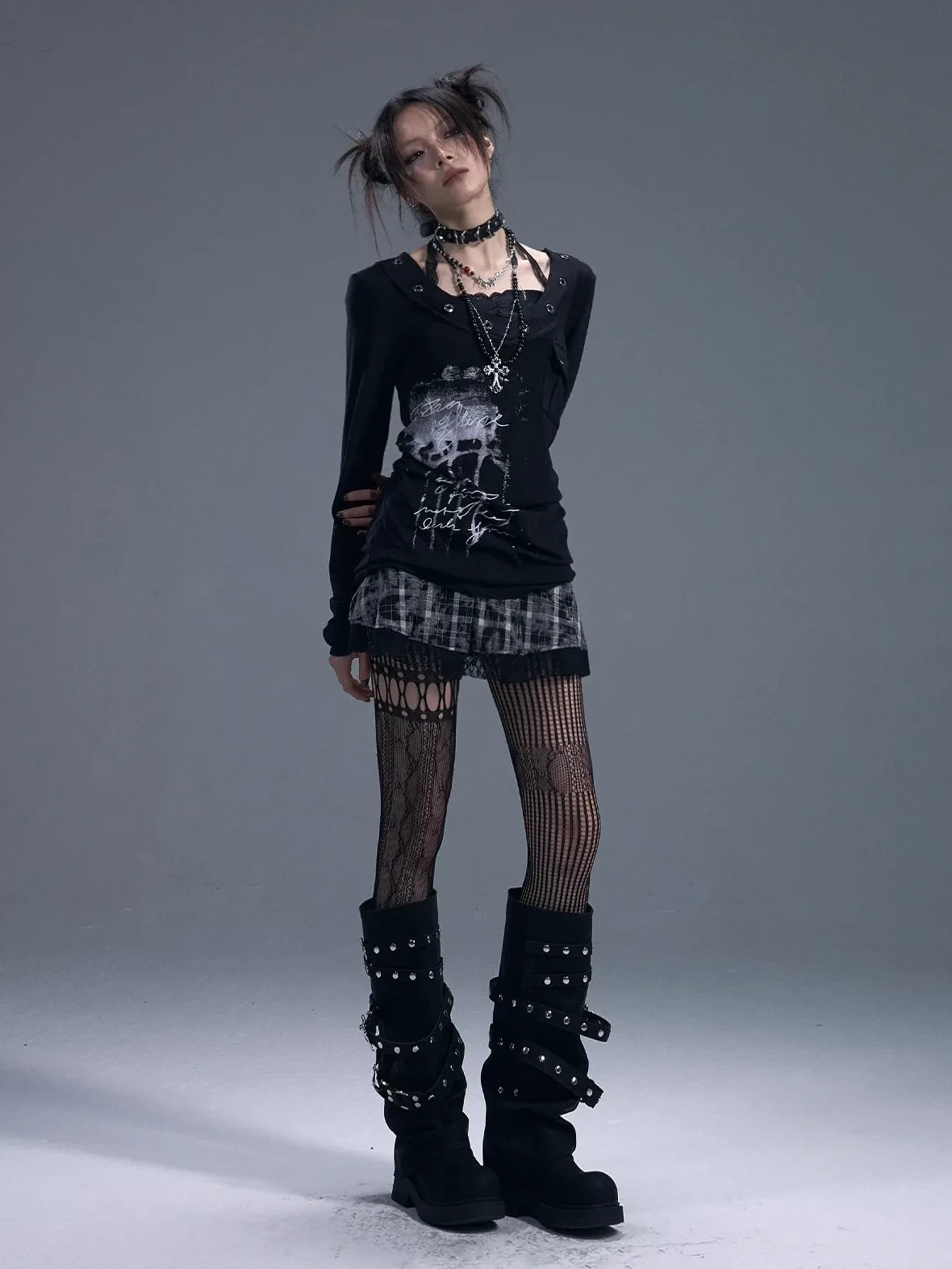 Frustration Garden Punk Chiffon Print Layered T-shirt