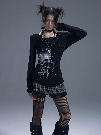 Frustration Garden Punk Chiffon Print Layered T-shirt