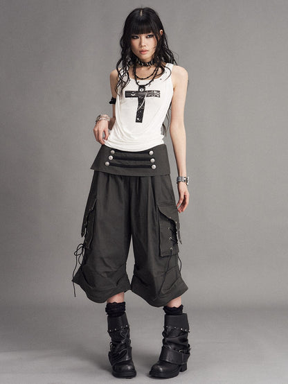 Frustration Garden Punk Cross Print Faux Layered Racerback Slim Women&
