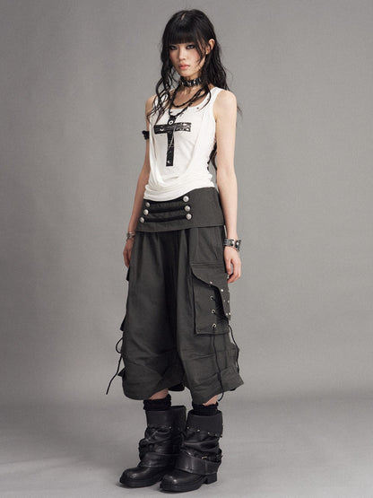 Frustration Garden Punk Cross Print Faux Layered Racerback Slim Women&