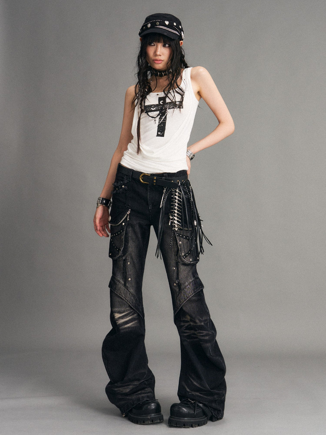 Frustration Garden Punk Cross Print Faux Layered Racerback Slim Women&
