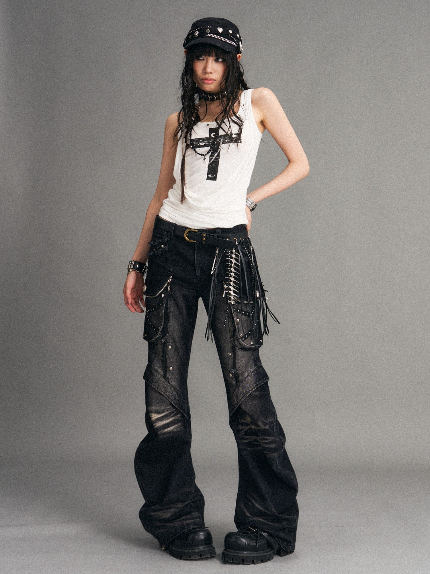 Frustration Garden Punk Cross Print Faux Layered Racerback Slim Women&