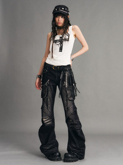 Frustration Garden Punk Cross Print Faux Layered Racerback Slim Women&