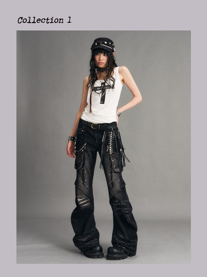 Frustration Garden Punk Cross Print Faux Layered Racerback Slim Women&