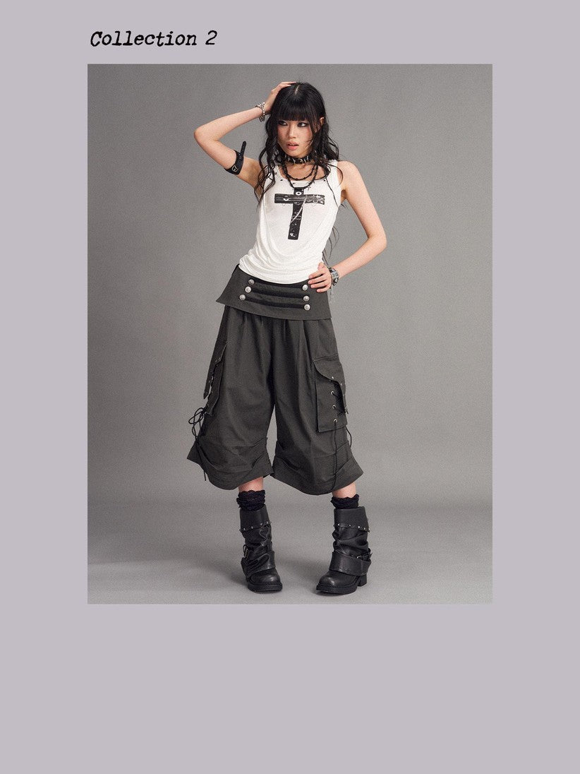 Frustration Garden Punk Cross Print Faux Layered Racerback Slim Women&