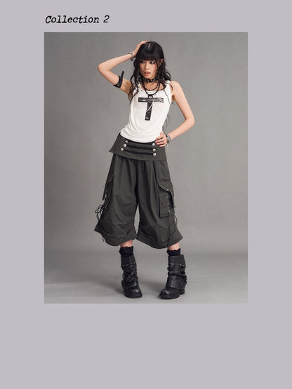 Frustration Garden Punk Cross Print Faux Layered Racerback Slim Women&